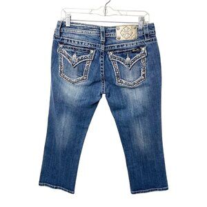 Miss Me Signature Cuffed Capri Women’s Size 30 Embroidered Distressed Pockets